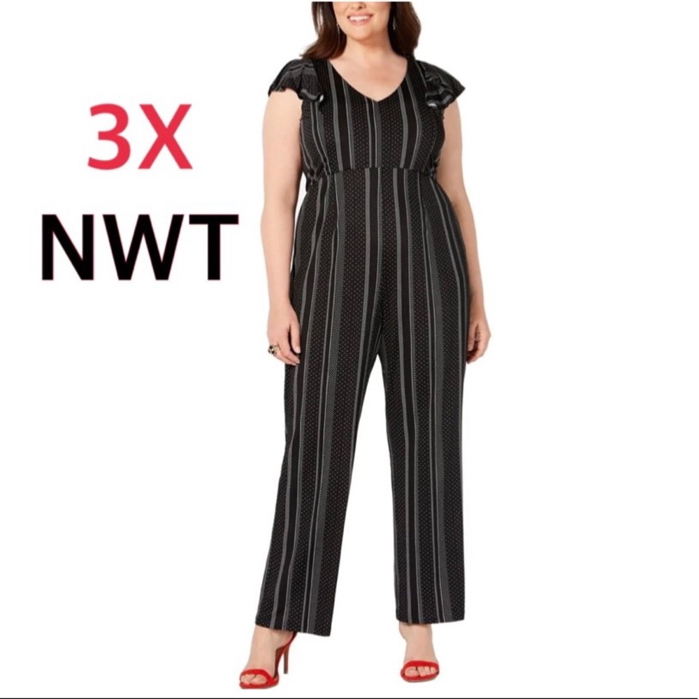NWT polka dot vertical stripe black white jumpsuit pantsuit flutter romper